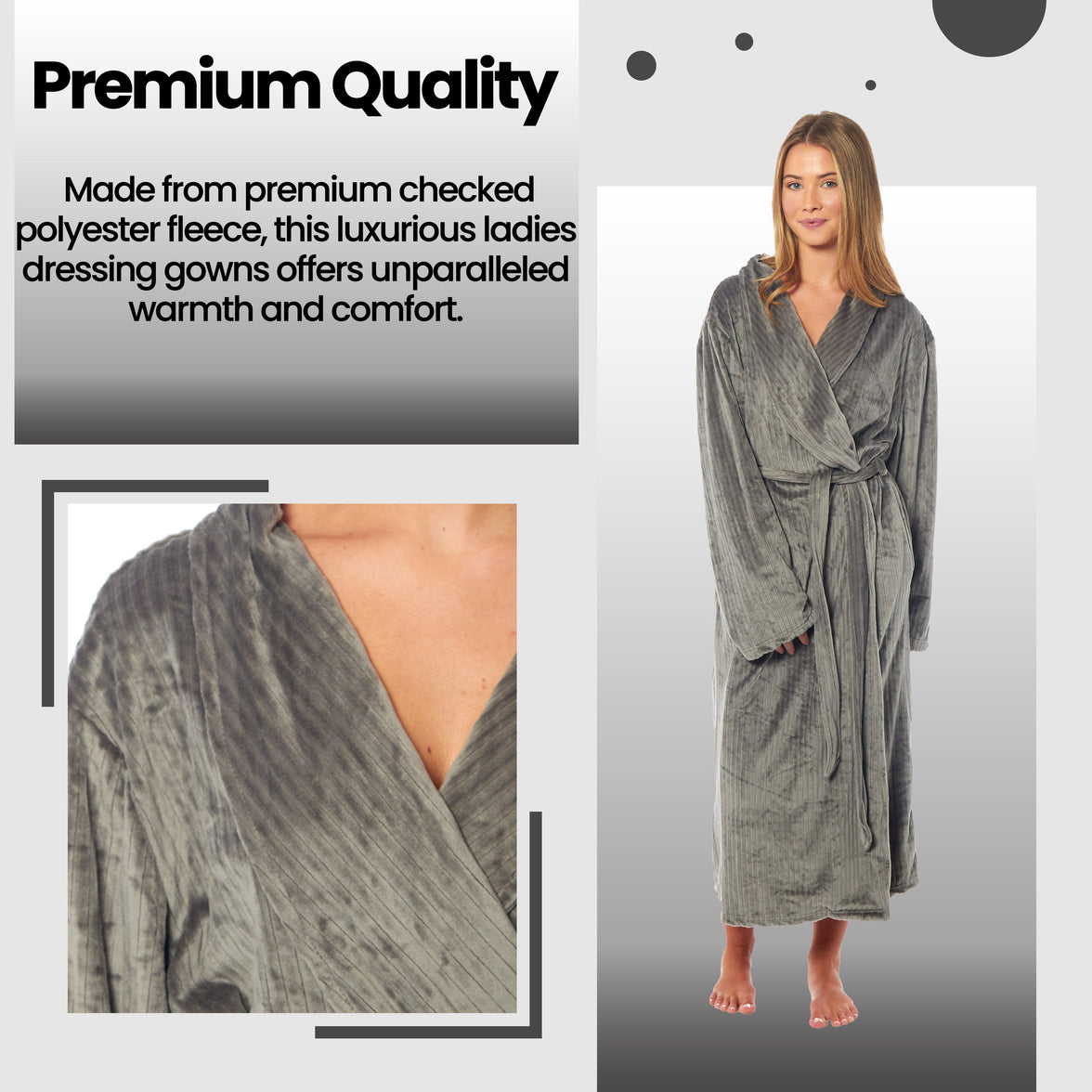 Women's Stripe Jacquard Soft Warm Long Dressing Gown with Belt and Pockets Cosy Shawl Collar Loungewear Robe By Daisy Dreamer Dressing Gown