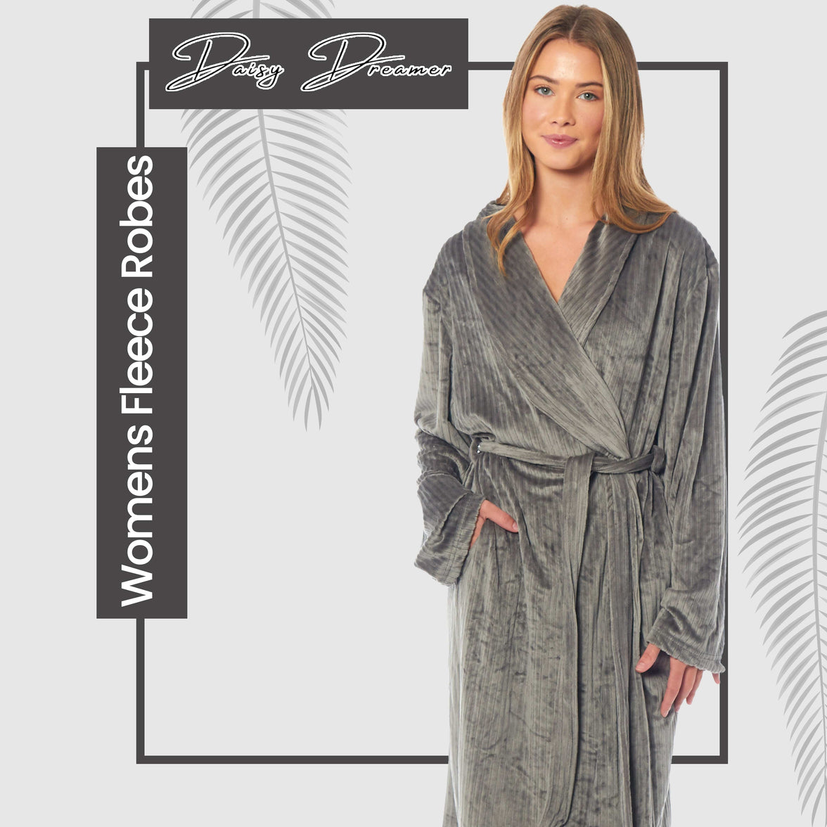 Women's Stripe Jacquard Soft Warm Long Dressing Gown with Belt and Pockets Cosy Shawl Collar Loungewear Robe By Daisy Dreamer Dressing Gown