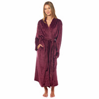 Women's Stripe Jacquard Soft Warm Long Dressing Gown with Belt and Pockets Cosy Shawl Collar Loungewear Robe By Daisy Dreamer SMALL | UK 8-10 / WINE Dressing Gown