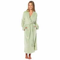 Women's Stripe Jacquard Soft Warm Long Dressing Gown with Belt and Pockets Cosy Shawl Collar Loungewear Robe By Daisy Dreamer SMALL | UK 8-10 / SAGE GREEN Dressing Gown