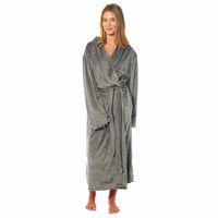 Women's Stripe Jacquard Soft Warm Long Dressing Gown with Belt and Pockets Cosy Shawl Collar Loungewear Robe By Daisy Dreamer SMALL | UK 8-10 / CHARCOAL Dressing Gown
