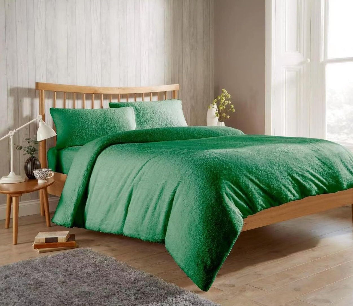 Plush Super Soft Teddy Fleece Duvet Cover Set for Winter Nights and Ultimate Comfort in Single Double King Super King Fluffy Bedding by OLIVIA ROCCO EMERALD GREEN / SINGLE Duvet Cover