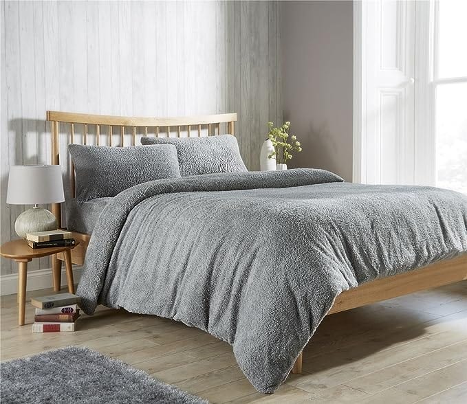 Plush Super Soft Teddy Fleece Duvet Cover Set for Winter Nights and Ultimate Comfort in Single Double King Super King Fluffy Bedding by OLIVIA ROCCO GREY / SINGLE Duvet Cover
