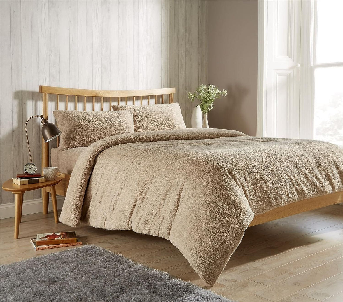 Plush Super Soft Teddy Fleece Duvet Cover Set for Winter Nights and Ultimate Comfort in Single Double King Super King Fluffy Bedding by OLIVIA ROCCO TAUPE / SINGLE Duvet Cover