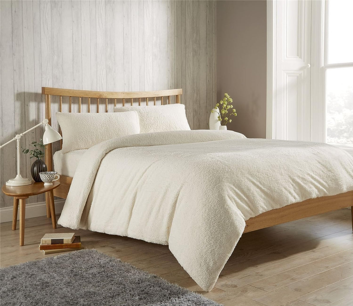 Plush Super Soft Teddy Fleece Duvet Cover Set for Winter Nights and Ultimate Comfort in Single Double King Super King Fluffy Bedding by OLIVIA ROCCO CREAM / SINGLE Duvet Cover