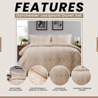 OLIVIA ROCCO Dorchester Jacqaurd Duvet Cover Set Quilted Bedding Covers with Pillowcases Luxurious Soft Durable Floral Pattern Quilt Bed Sets Duvet Cover