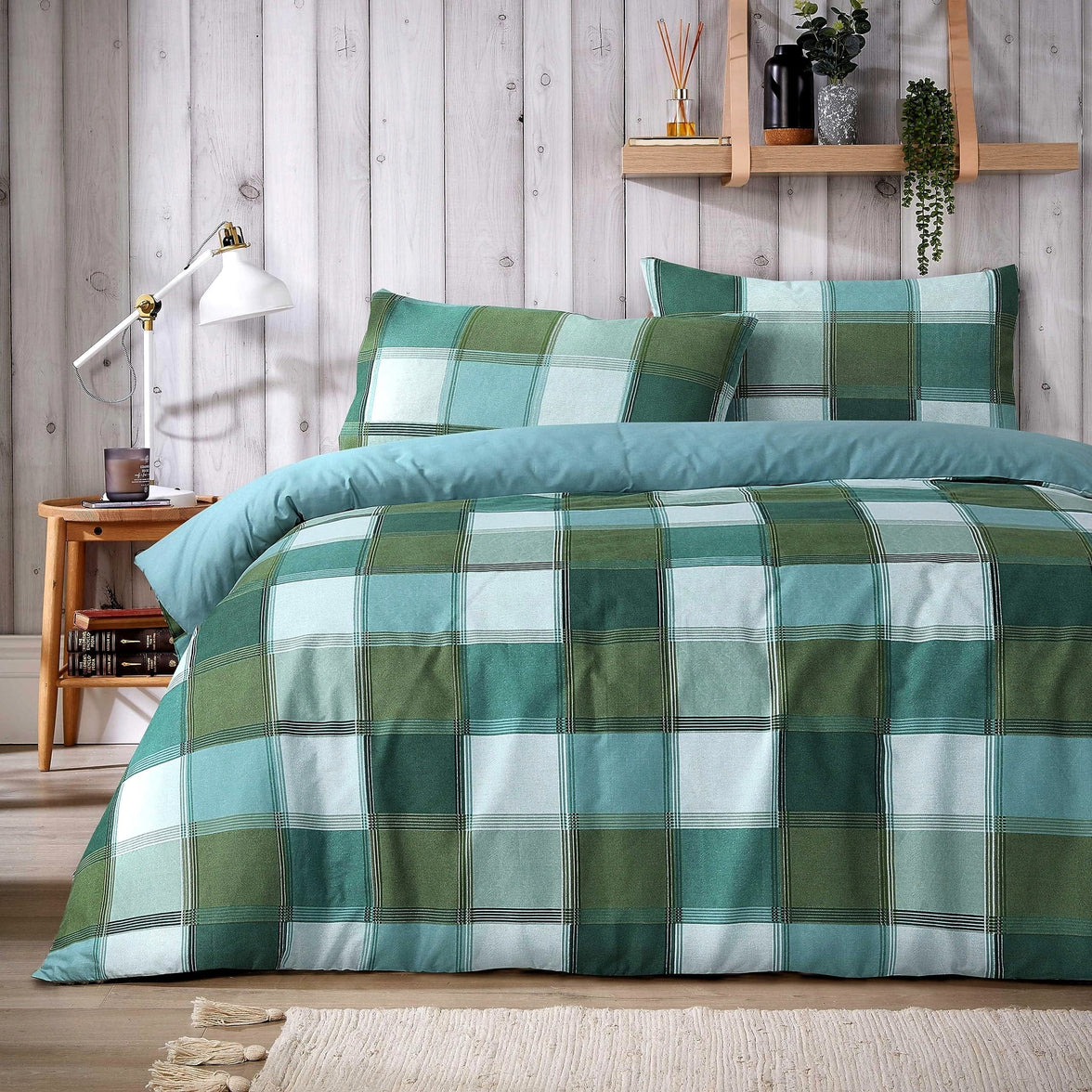 OLIVIA ROCCO Luxury Super Soft Cotton Rich Duvet Sets Easycare Comfortable Bedding Includes Duvet Cover & Pillowcases in Single Double King Size GLENCOE GREEN / SINGLE Duvet Cover