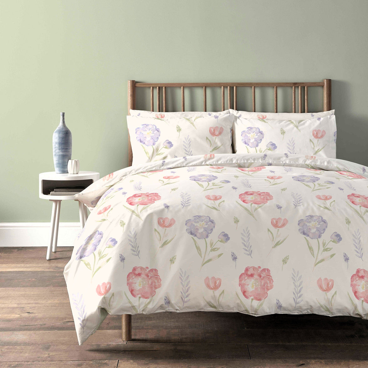 OLIVIA ROCCO Luxury Super Soft Cotton Rich Duvet Sets Easycare Comfortable Bedding Includes Duvet Cover & Pillowcases in Single Double King Size MEADOW NATURAL / SINGLE Duvet Cover