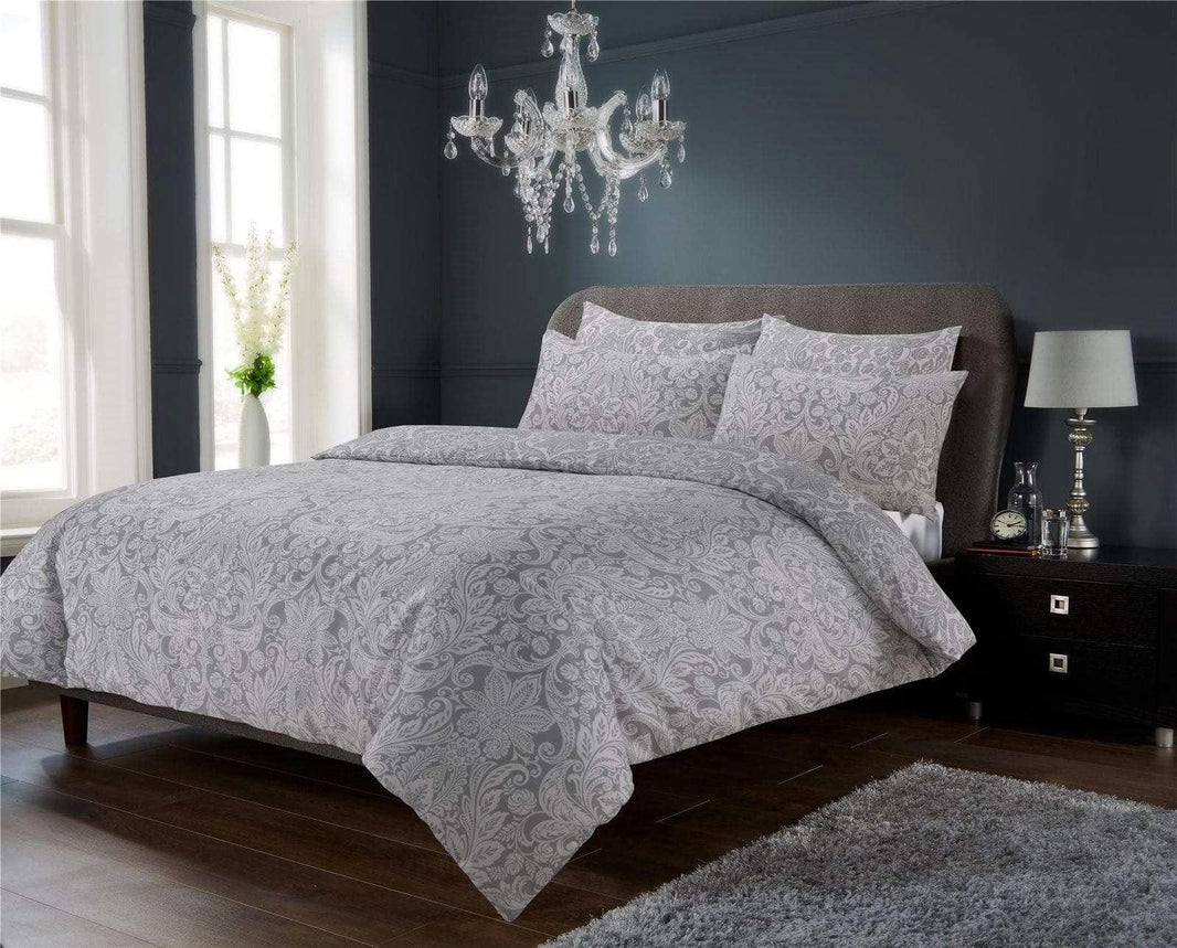 OLIVIA ROCCO Luxury Super Soft Cotton Rich Duvet Sets Easycare Comfortable Bedding Includes Duvet Cover & Pillowcases in Single Double King Size CHANTILLY GREY / SINGLE Duvet Cover