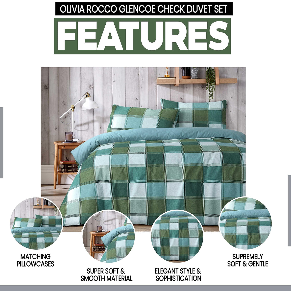 Glencoe Reversible Check Duvet Cover Set with Pillowcases Classic Polycotton Bedding Available in Single Double King Sizes by OLIVIA ROCCO Duvet Cover