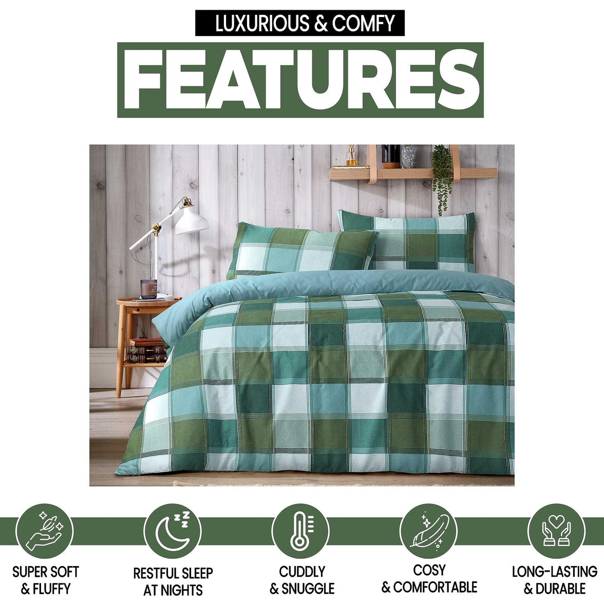 Glencoe Reversible Check Duvet Cover Set with Pillowcases Classic Polycotton Bedding Available in Single Double King Sizes by OLIVIA ROCCO Duvet Cover