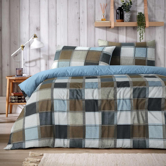 Glencoe Reversible Check Duvet Cover Set with Pillowcases Classic Polycotton Bedding Available in Single Double King Sizes by OLIVIA ROCCO NATURAL / SINGLE Duvet Cover