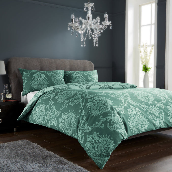 Royal Damask Luxury Super Soft Cotton Rich Duvet Set Easycare Comfortable Bedding Includes Duvet Cover & Pillowcases in Single Double King Sizes by OLIVIA ROCCO EMERALD GREEN / SINGLE Duvet Cover