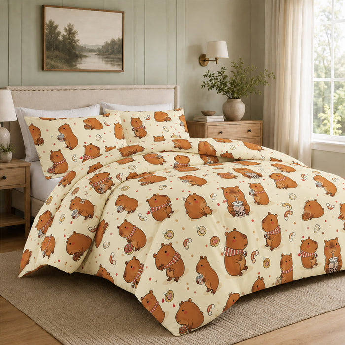 OLIVIA ROCCO Capybara Kids Duvet Cover Set Soft Microfibre Bedding with Pillowcase - GREY / SINGLE