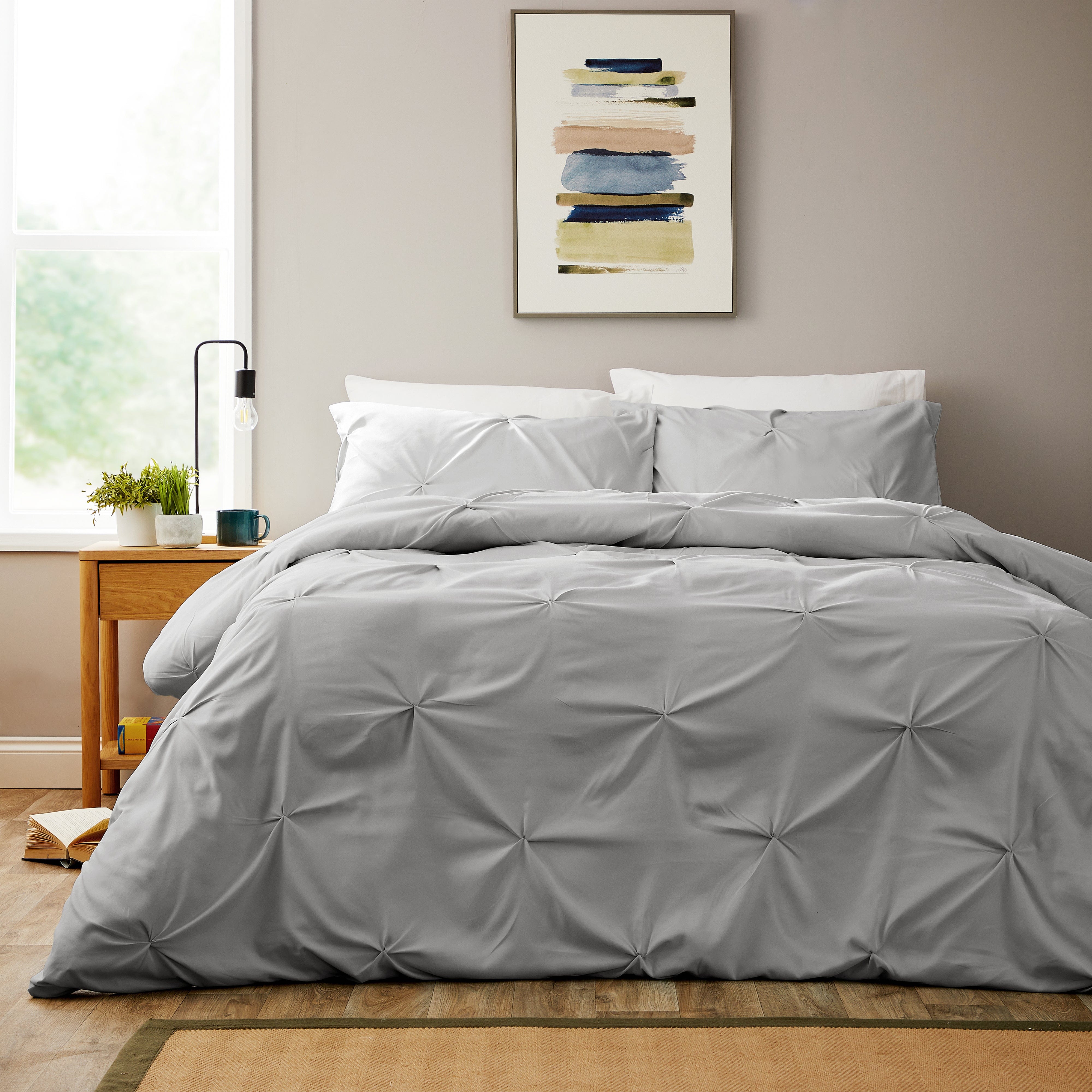 OLIVIA ROCCO Pintuck Grey Microfibre Duvet Cover | Soft & Breathable