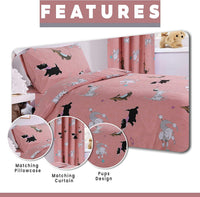 Pink Dog Print Duvet Cover Set with Matching Curtains Cosy Cotton Blend Bedding for Kids and Adults by OLIVIA ROCCO Duvet Cover