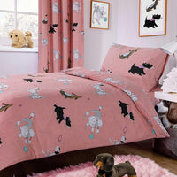Pink Dog Print Duvet Cover Set with Matching Curtains Cosy Cotton Blend Bedding for Kids and Adults by OLIVIA ROCCO PUPS PINK / SINGLE Duvet Cover
