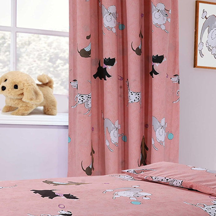 Pink Dog Print Duvet Cover Set with Matching Curtains Cosy Cotton Blend Bedding for Kids and Adults by OLIVIA ROCCO PUPS PINK / CURTAIN Duvet Cover