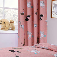 Pink Dog Print Duvet Cover Set with Matching Curtains Cosy Cotton Blend Bedding for Kids and Adults by OLIVIA ROCCO PUPS PINK / CURTAIN Duvet Cover