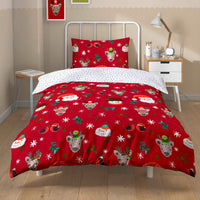 Festive Holiday Santa Duvet Cover Set with Pillowcases Reversible Xmas Design OEKO-TEX Certified Cosy Winter Bedding by OLIVIA ROCCO RED / SINGLE Duvet Cover