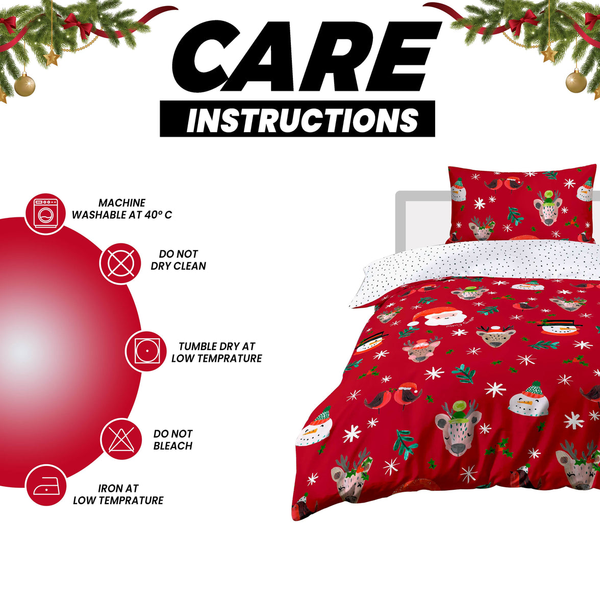 Festive Holiday Santa Duvet Cover Set with Pillowcases Reversible Xmas Design OEKO-TEX Certified Cosy Winter Bedding by OLIVIA ROCCO Duvet Cover