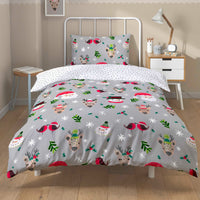 Festive Holiday Santa Duvet Cover Set with Pillowcases Reversible Xmas Design OEKO-TEX Certified Cosy Winter Bedding by OLIVIA ROCCO GREY / SINGLE Duvet Cover