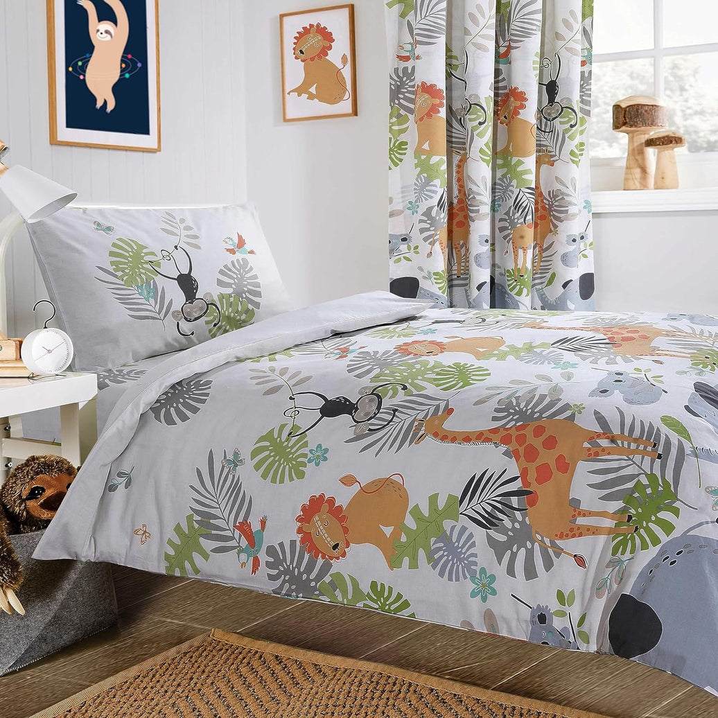 Kids Safari Jungle Animal Print Duvet Cover Set Soft Cosy and Durable Lightweight Bedding with Pillowcase by OLIVIA ROCCO SAFARI / COT BED Duvet Cover