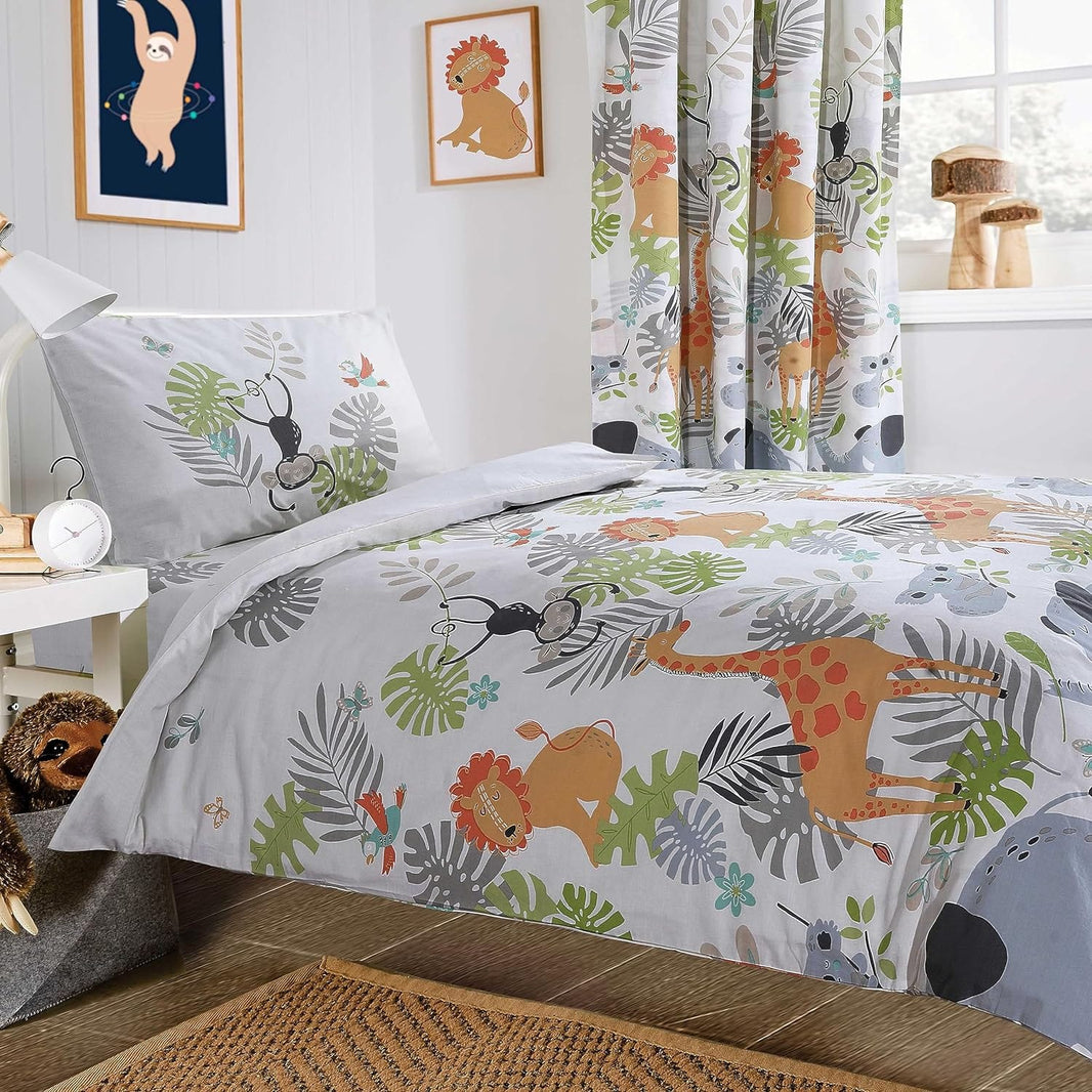 Kids Safari Jungle Animal Print Duvet Cover Set Soft Cosy and Durable Lightweight Bedding with Pillowcase by OLIVIA ROCCO SAFARI / COT BED Duvet Cover