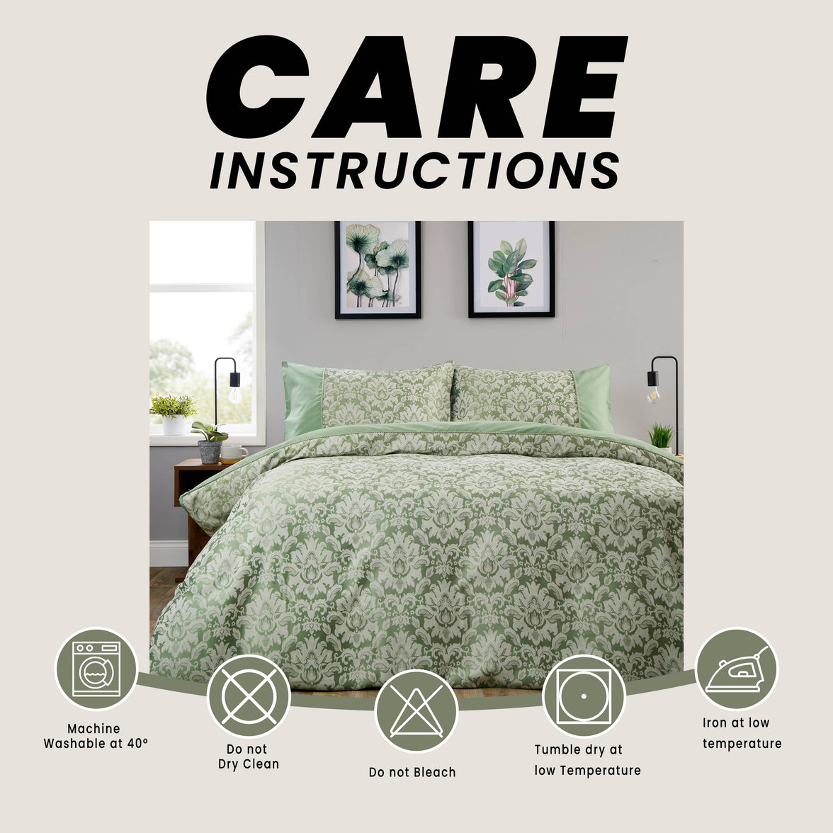 OLIVIA ROCCO Sage Green Savoy Jacquard Duvet Cover Set Quilted Bedding Covers with Pillowcases Luxurious Soft Durable Damask Pattern Quilt Bed Sets Duvet Cover