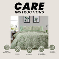 OLIVIA ROCCO Sage Green Savoy Jacquard Duvet Cover Set Quilted Bedding Covers with Pillowcases Luxurious Soft Durable Damask Pattern Quilt Bed Sets Duvet Cover