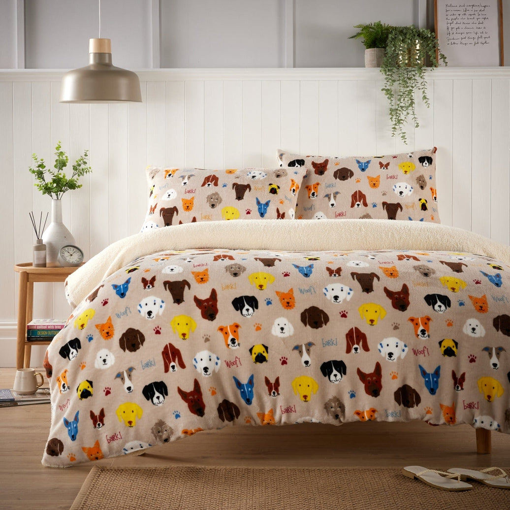 Dogs Teddy Duvet Set Luxurious Faux Fur Bedding with Reversible Sherpa Fleece Available in Single Double King Sizes Perfect for Winter by OLIVIA ROCCO SINGLE / DOGS Duvet Cover