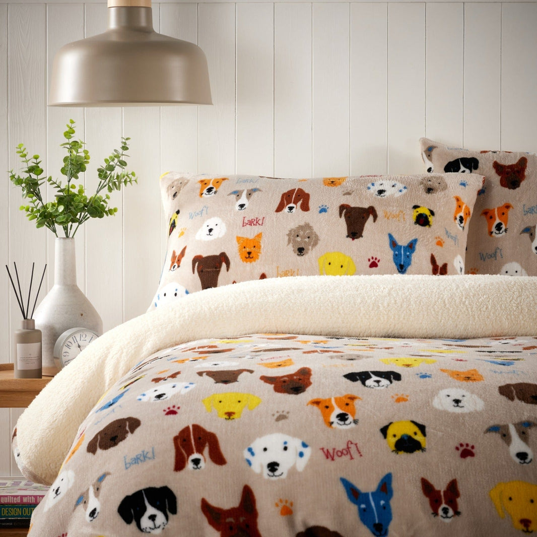 Dogs Teddy Duvet Set Luxurious Faux Fur Bedding with Reversible Sherpa Fleece Available in Single Double King Sizes Perfect for Winter by OLIVIA ROCCO Duvet Cover