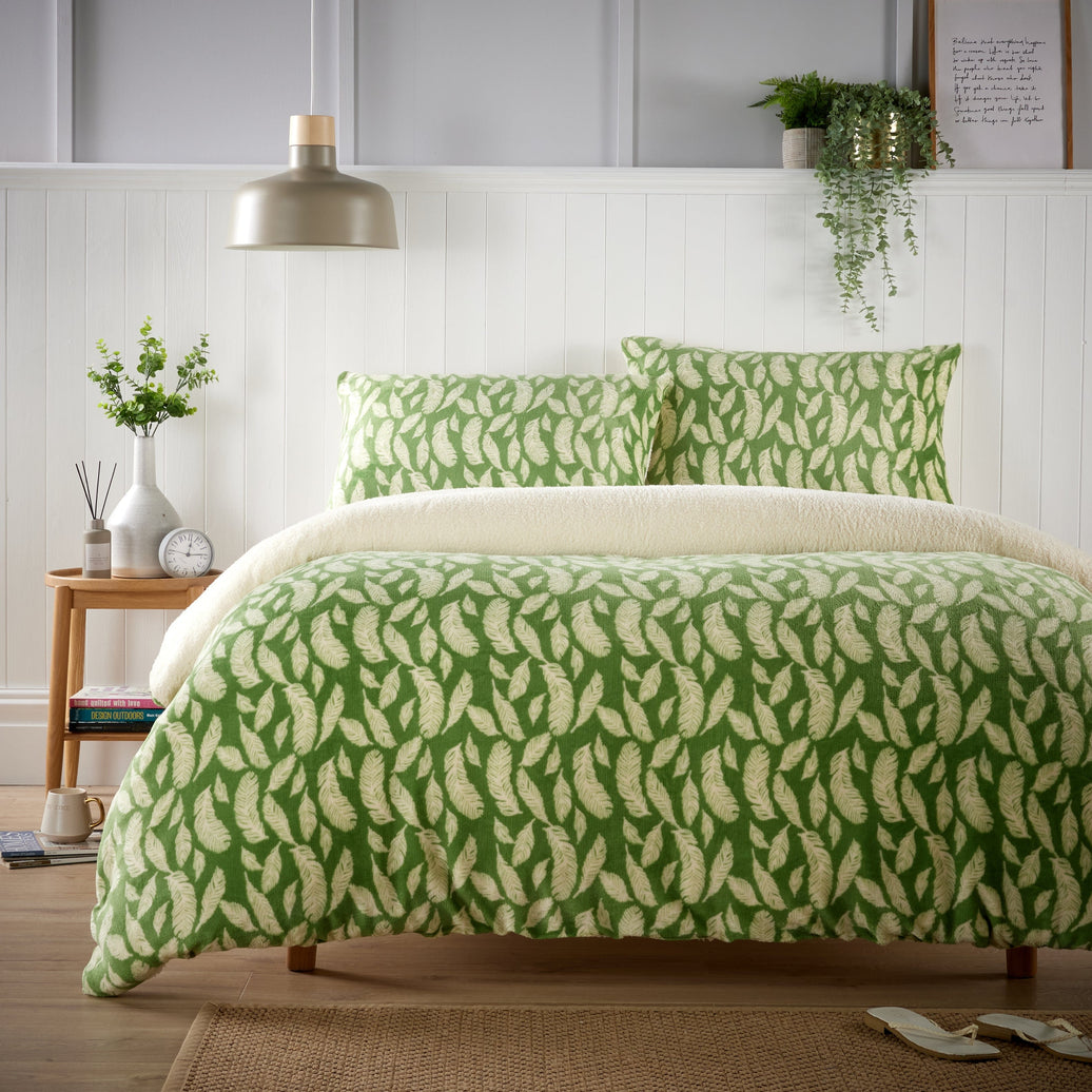 Floral Leaves Teddy Duvet Set Reversible Sherpa Fleece Super Soft Winter Bedding Single Double King Elegant Bedroom Decor by OLIVIA ROCCO SINGLE / FLORAL LEAVES Duvet Cover
