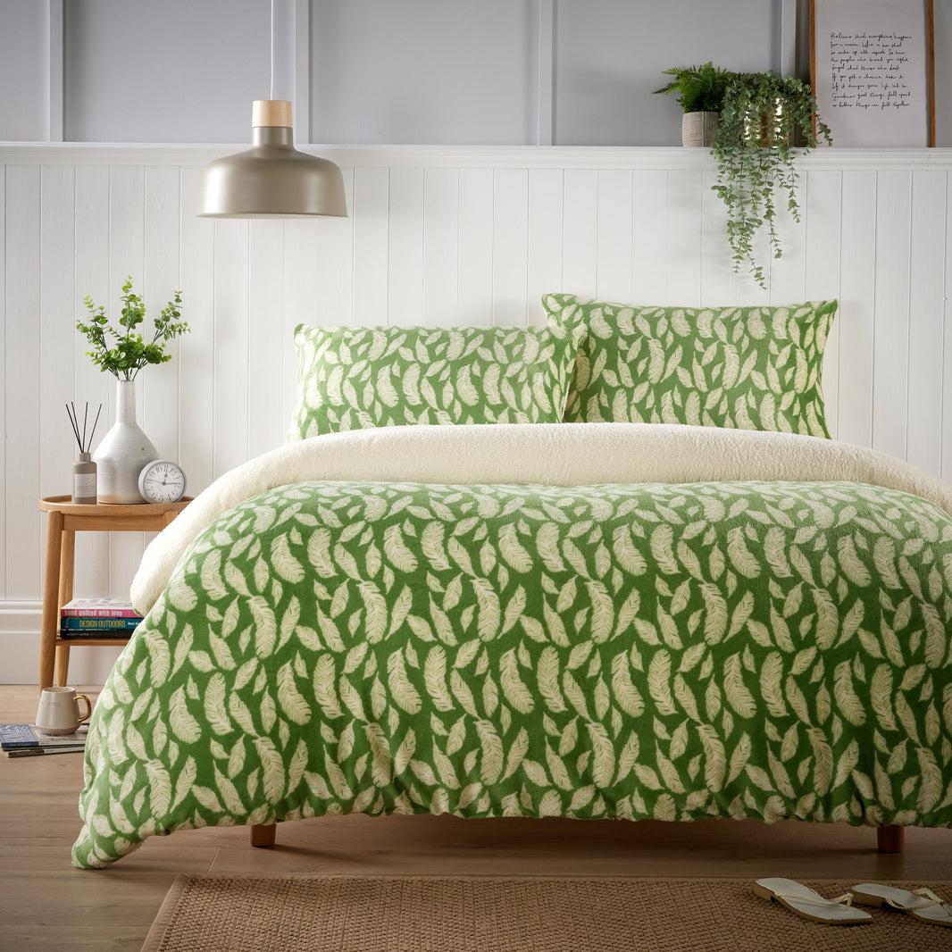 Floral Leaves Teddy Duvet Set Reversible Sherpa Fleece Super Soft Winter Bedding Single Double King Elegant Bedroom Decor by OLIVIA ROCCO SINGLE / FLORAL LEAVES Duvet Cover
