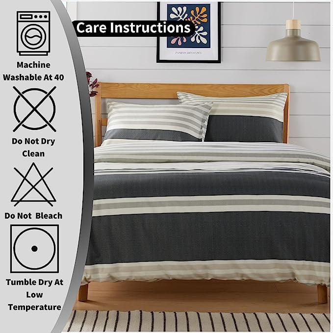 Miami Stripes Reversible Duvet Cover Set Hypoallergenic High-Quality Cotton Blend Bedding Available in Grey Natural Green Multiple Sizes by OLIVIA ROCCO Duvet Cover