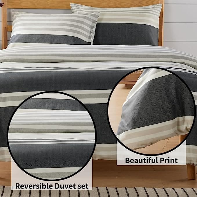 Miami Stripes Reversible Duvet Cover Set Hypoallergenic High-Quality Cotton Blend Bedding Available in Grey Natural Green Multiple Sizes by OLIVIA ROCCO Duvet Cover