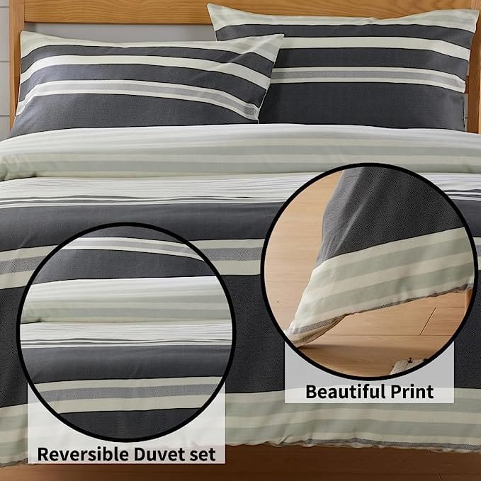 Miami Stripes Reversible Duvet Cover Set Hypoallergenic High-Quality Cotton Blend Bedding Available in Grey Natural Green Multiple Sizes by OLIVIA ROCCO Duvet Cover