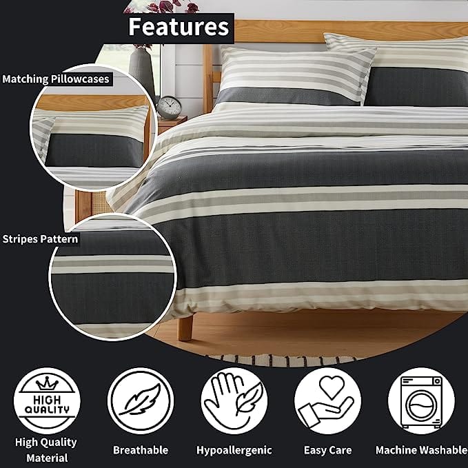 Miami Stripes Reversible Duvet Cover Set Hypoallergenic High-Quality Cotton Blend Bedding Available in Grey Natural Green Multiple Sizes by OLIVIA ROCCO Duvet Cover