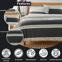 Miami Stripes Reversible Duvet Cover Set Hypoallergenic High-Quality Cotton Blend Bedding Available in Grey Natural Green Multiple Sizes by OLIVIA ROCCO Duvet Cover