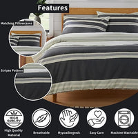 Miami Stripes Reversible Duvet Cover Set Hypoallergenic High-Quality Cotton Blend Bedding Available in Grey Natural Green Multiple Sizes by OLIVIA ROCCO Duvet Cover