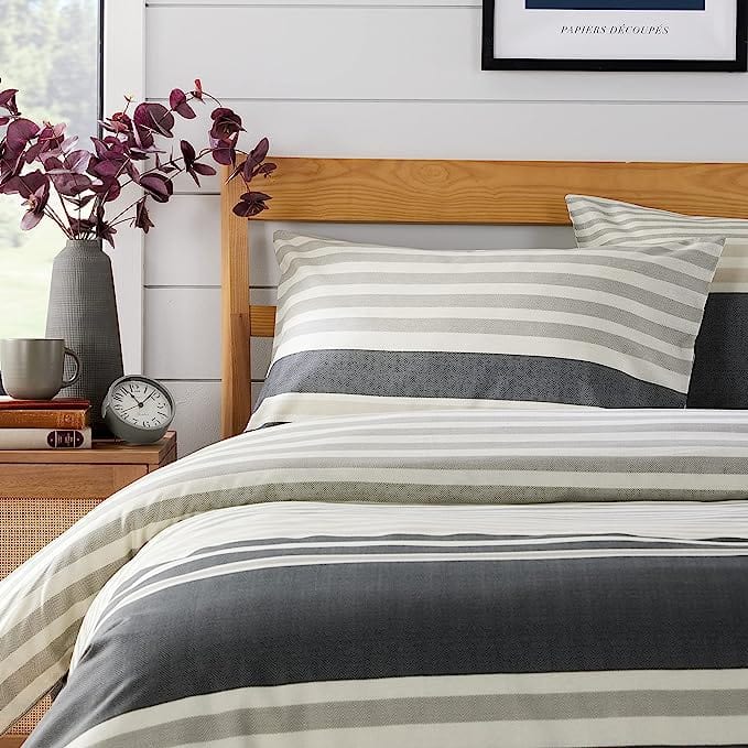 Miami Stripes Reversible Duvet Cover Set Hypoallergenic High-Quality Cotton Blend Bedding Available in Grey Natural Green Multiple Sizes by OLIVIA ROCCO Duvet Cover