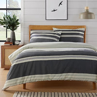 Miami Stripes Reversible Duvet Cover Set Hypoallergenic High-Quality Cotton Blend Bedding Available in Grey Natural Green Multiple Sizes by OLIVIA ROCCO SINGLE / GREY Duvet Cover