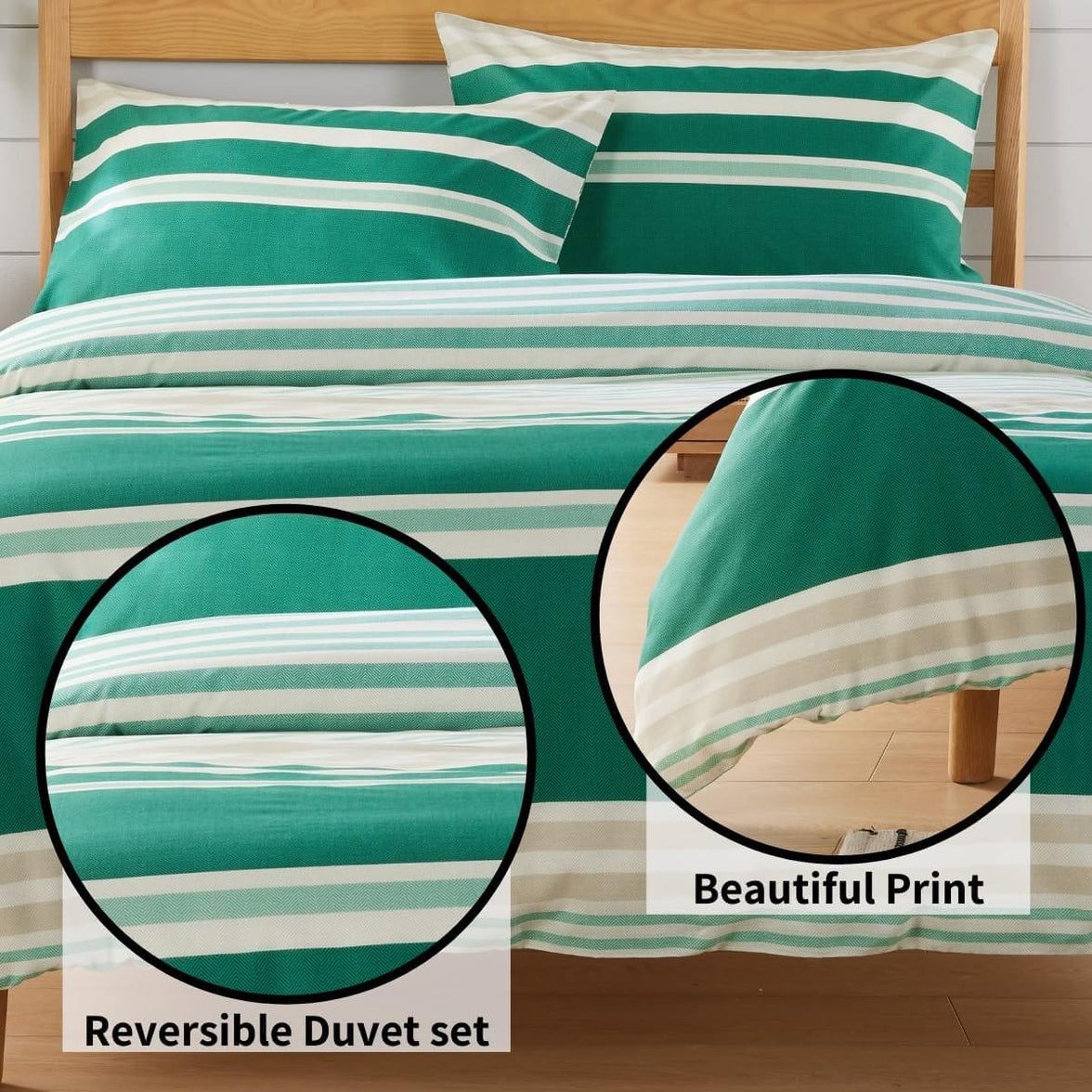 Miami Stripes Reversible Duvet Cover Set Hypoallergenic High-Quality Cotton Blend Bedding Available in Grey Natural Green Multiple Sizes by OLIVIA ROCCO Duvet Cover