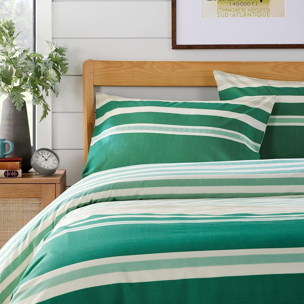 Miami Stripes Reversible Duvet Cover Set Hypoallergenic High-Quality Cotton Blend Bedding Available in Grey Natural Green Multiple Sizes by OLIVIA ROCCO Duvet Cover