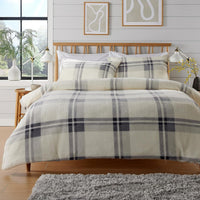 Orkney Check Fleece Duvet Set Grey Green Super Soft Luxurious Bedding Single Double King with Pillowcases Perfect for Winter Nights by OLIVIA ROCCO SINGLE / GREY Duvet Cover