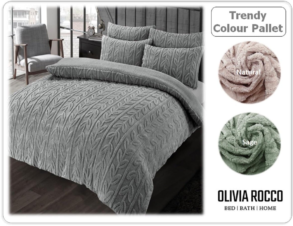 Leaf Print Teddy Fleece Duvet Set with Reversible Sherpa Fleece Ultra-Soft Winter Bedding for Single Double King Size Beds by OLIVIA ROCCO Duvet Cover