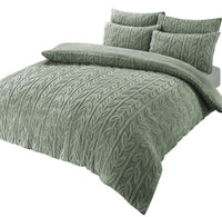 Leaf Print Teddy Fleece Duvet Set with Reversible Sherpa Fleece Ultra-Soft Winter Bedding for Single Double King Size Beds by OLIVIA ROCCO SINGLE / SAGE GREEN Duvet Cover