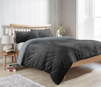 Maine Check Super Soft Fluffy Fleece Duvet Cover Set with Pillowcases Reversible Bedding for Winter Warmth in Black Grey by OLIVIA ROCCO SINGLE / GREY Duvet Cover