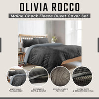 Maine Check Super Soft Fluffy Fleece Duvet Cover Set with Pillowcases Reversible Bedding for Winter Warmth in Black Grey by OLIVIA ROCCO Duvet Cover