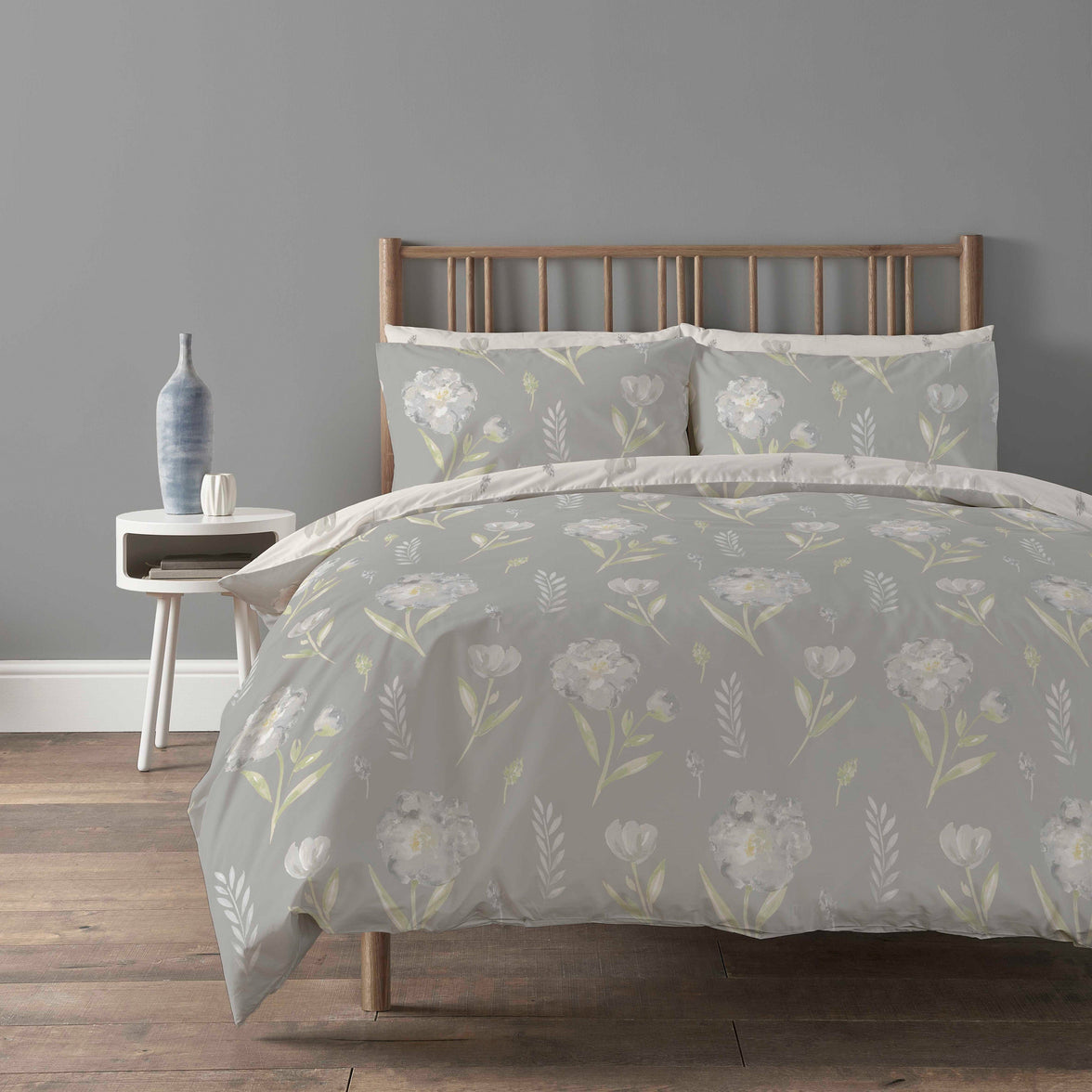 Meadow Grey Duvet Cover Set Super Soft Printed Floral Bedding with Pillow Case Easy Care Quilt Set by OLIVIA ROCCO SINGLE / MEADOW GREY Duvet Cover